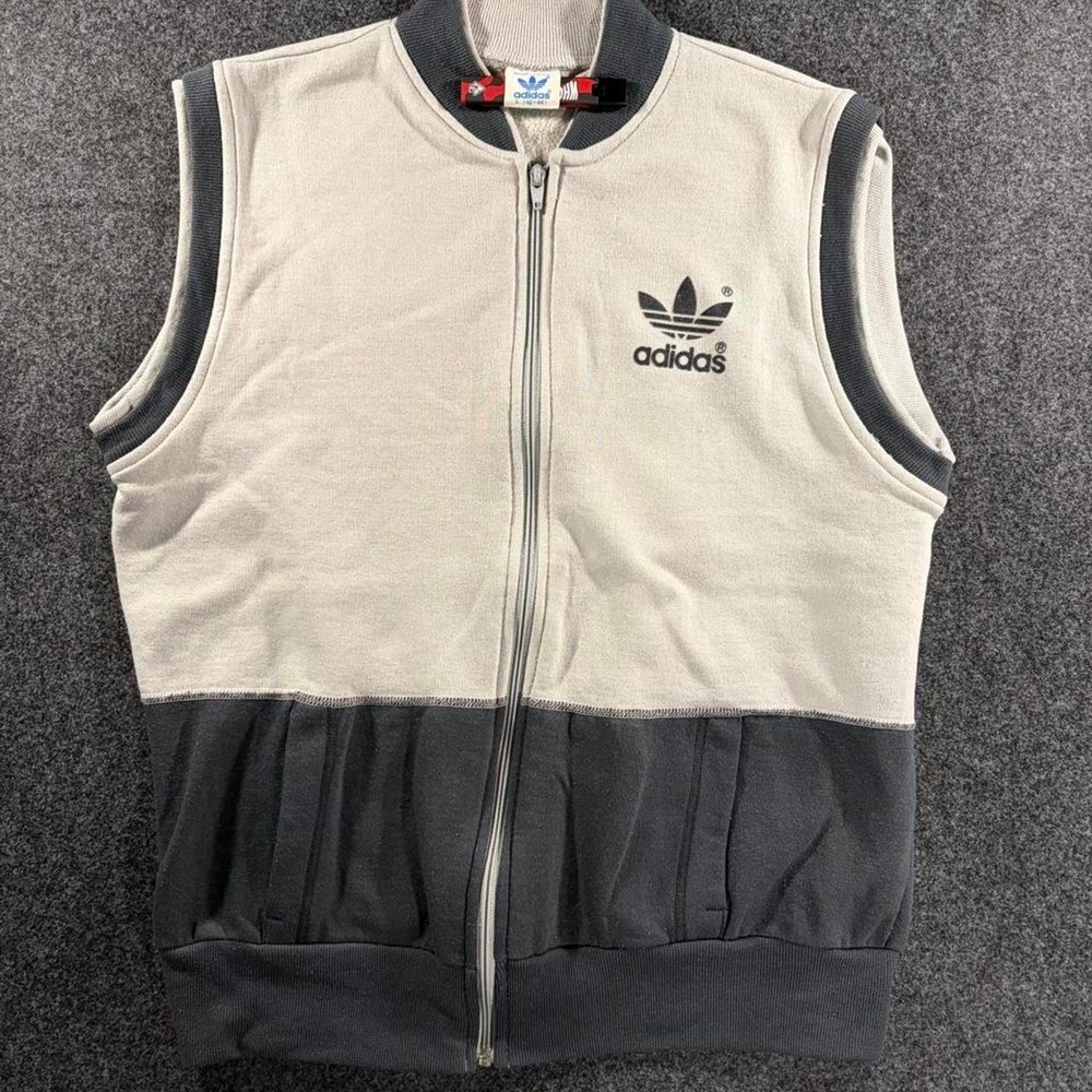 Vintage Adidas Originals Vest Mens Large Cream Navy Colorblock 90s Made USA Zip